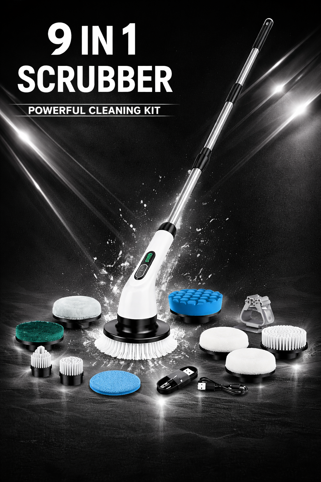 9-in-1 Cordless Electric Spin Scrubber With Extendable Handle